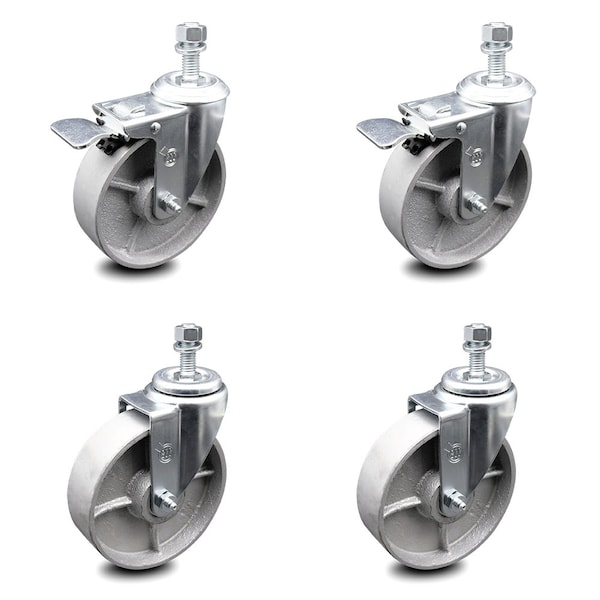 Service Caster 5 Inch Semi Steel Swivel 1/2 Inch Stem Caster Total Lock Brake SCC, 2PK SCC-TSTTL20S514-SSS-121315-2-S-2 - main